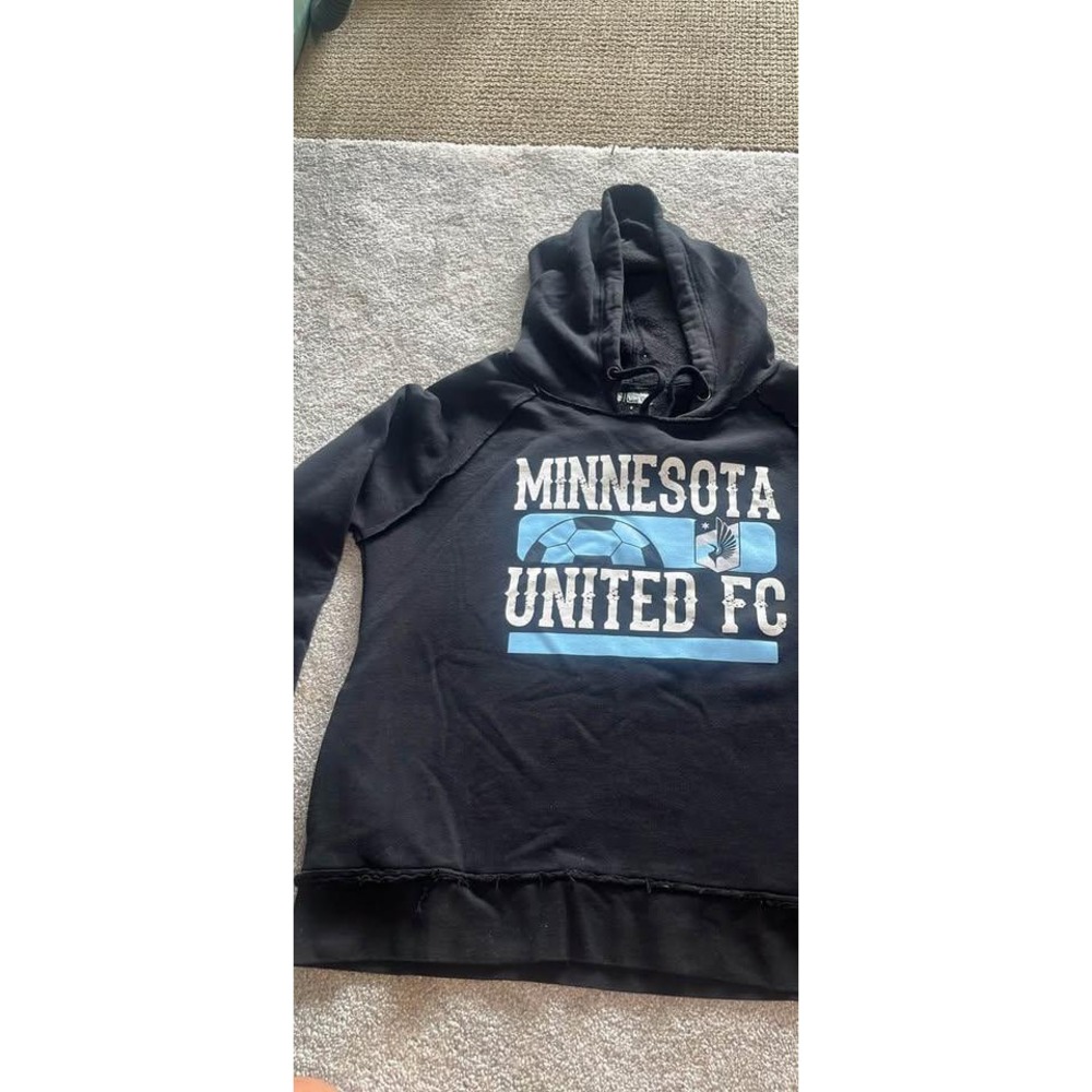 Minnesota United FC MLS Hoodie Black Raglan Raw Edge Pullover Medium(111)